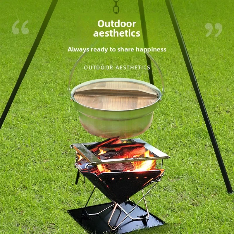 Portable Hanging Pot Camping Stainless Steel Multifunctional Campfire Cooking Pot Camping Outdoor Cooker