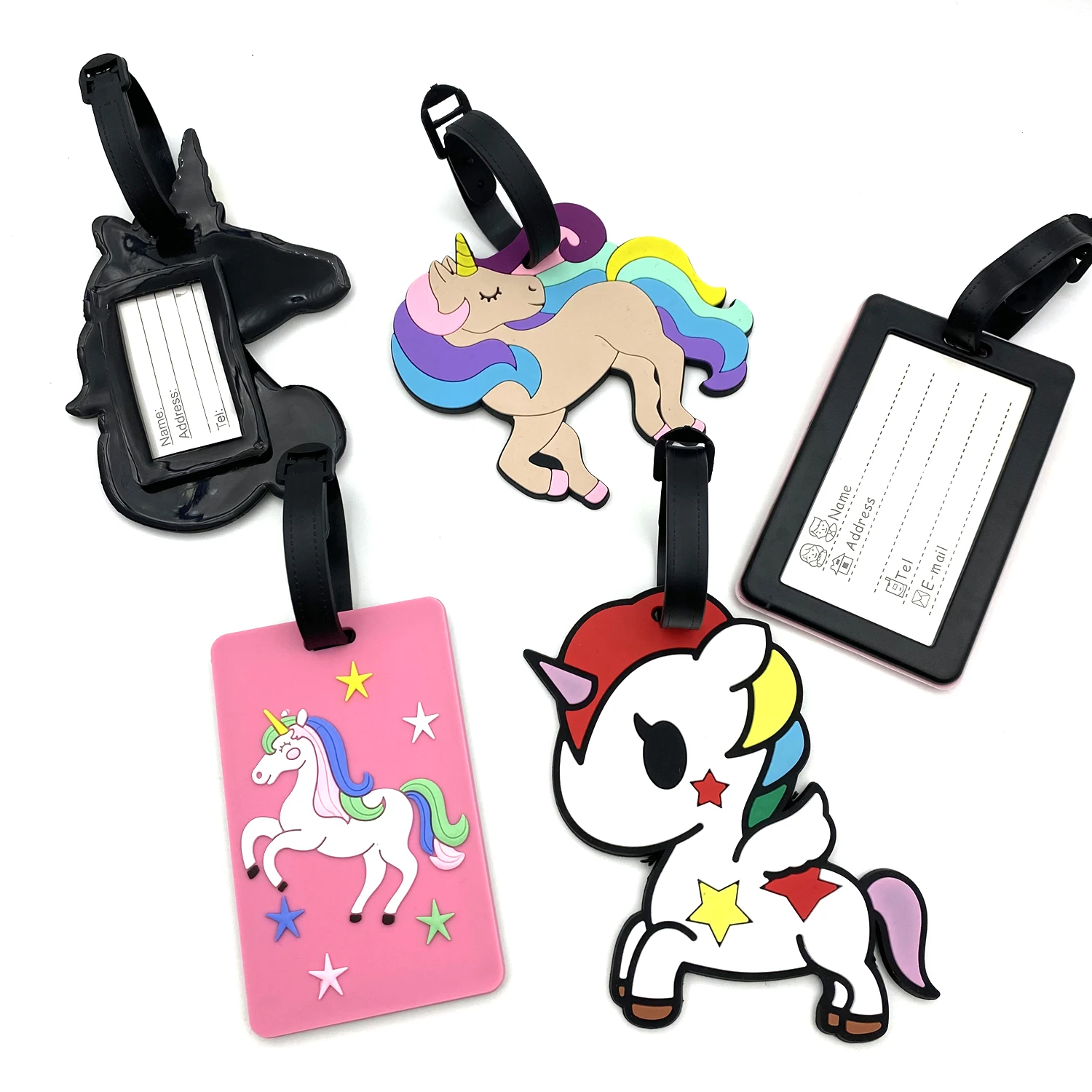 1pc/2pcs/3pcs Cute Unicorn Travel Accessories Creative Luggage Tag Silica Gel Suitcase Holder Baggage Boarding Tags  Label