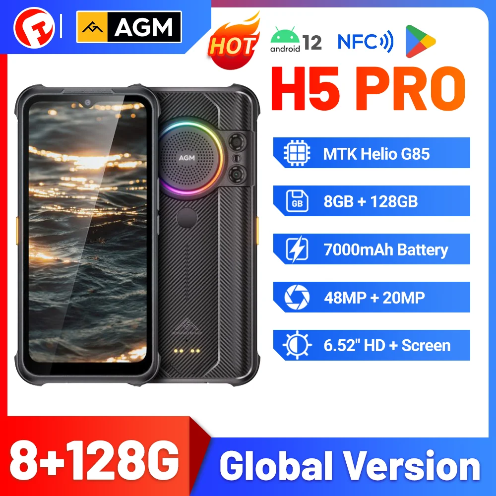 AGM H5 Pro Russian Version 8+128G  MTK G85 Processor 6.5"48MP Camera  Waterproof  20MP Night Vision Shockproof