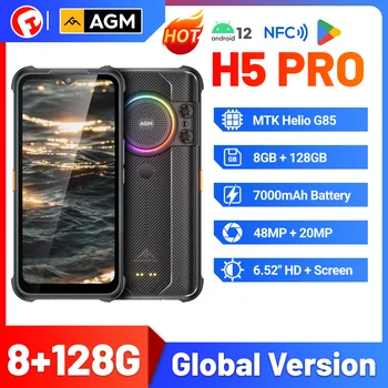 AGM H5 프로 러시아어 버전 8 + 128G MTK G85 프로세서, 6.5 인치 48MP 카메라, 방수 20MP 야간 투시경 충격 방지  Best5