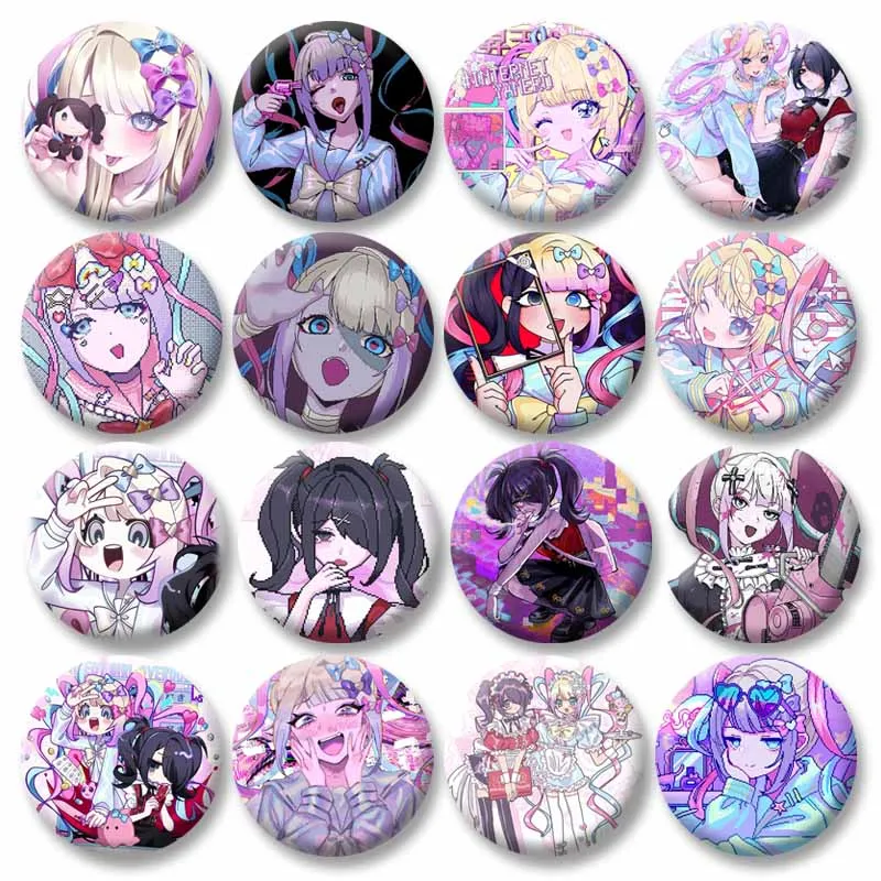 Cool Pink Needy Girl Lapel Pin Kangel Ame Chan Cartoon Badge Tinplate Round Brooch DIY Hat Backpack Accessories Game Fans Gifts