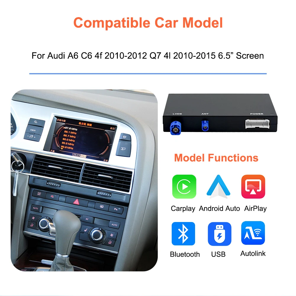 Bonroad Wireless CarPlay Interface für Audi A6 Q7 2009-2015 MMI 3G Android Auto Mirror Link AirPlay Rückfahrkamera Nachrüstsätze – Detail 4