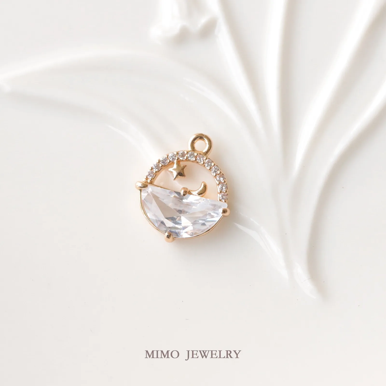Sea Star Moon Half Circle Zircon Round Charms Pendant Supplies DIY Hand Brass Gold Plated Accessories 13.4x15.7mm view 4