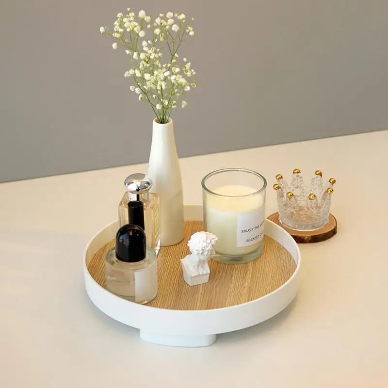 Nordic Wood Storage Tray Household Desktop Sundries Cosmetic Perfume Jewelry Key Plate Home Decorative Round Storage Trays