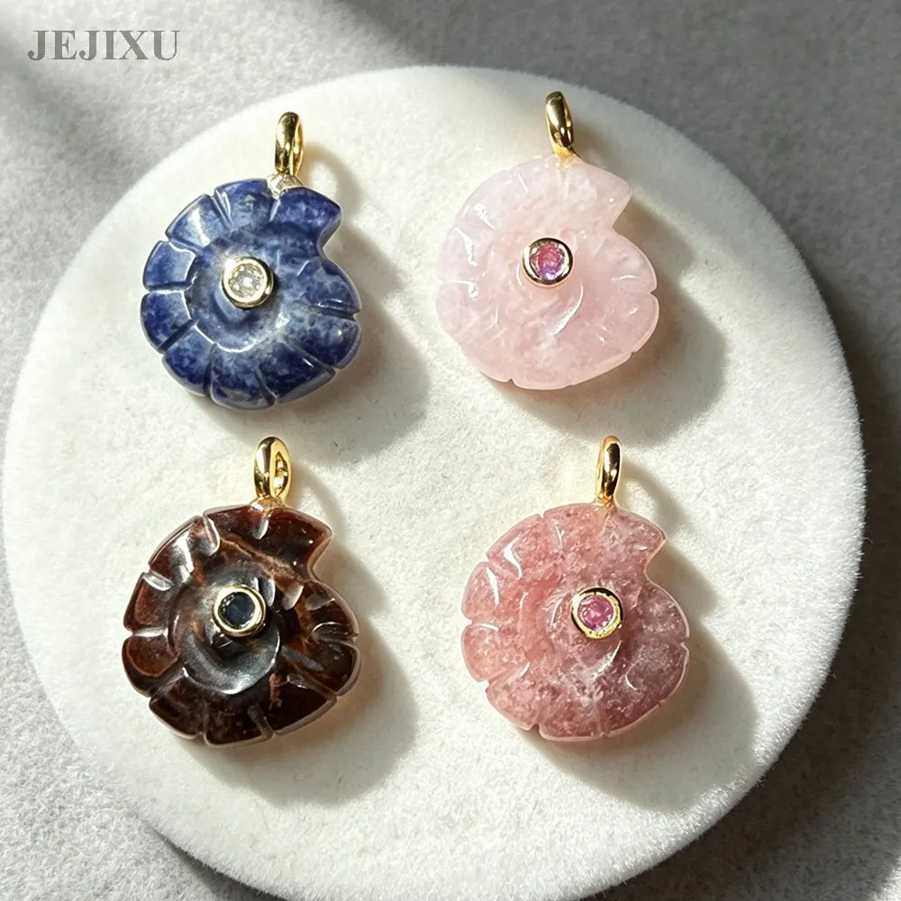 Snail Shape Natural Gem Stone Crystal Pendants for Woman Gold Color Animal Charms Amethysts Pink Quaratz Jewellery Making x462 - view 3