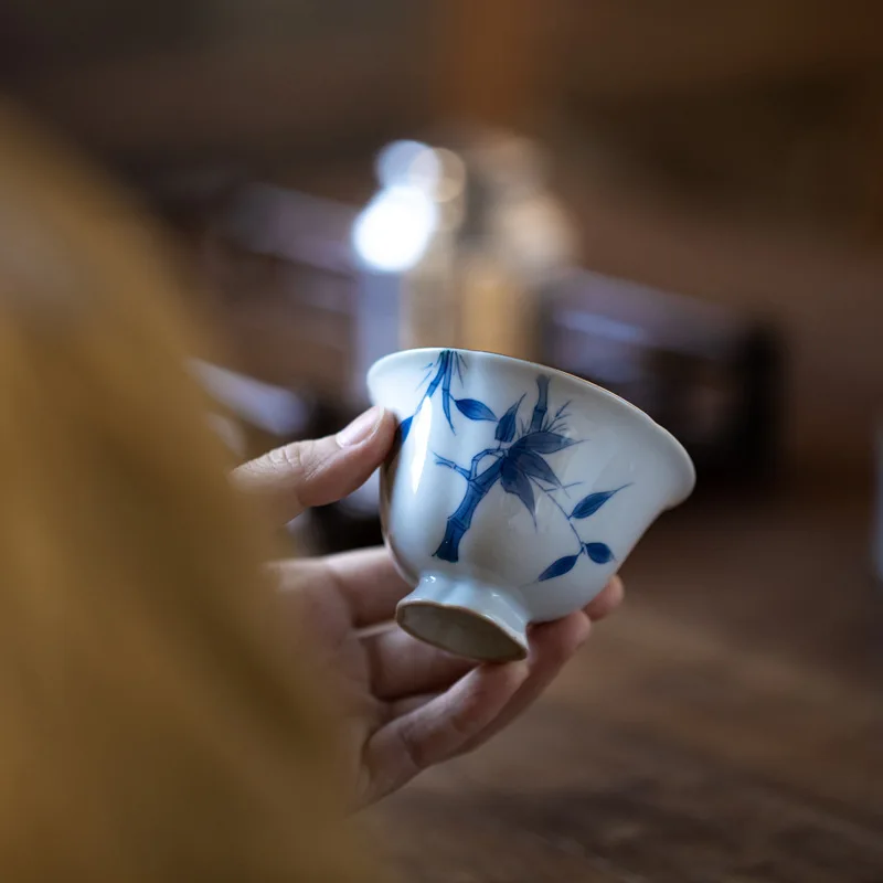 Hand Painted Plum Blossoms Orchids Bamboo and Chrysanthemum Scented Teacup Single Cup Tea Cup Ceramic Tea Savoring Cup Tea Bowl