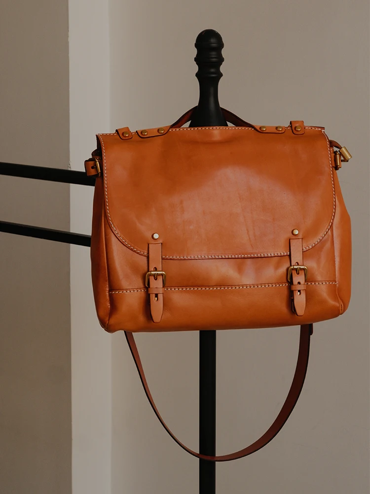 PNDME vintage high quality genuine leather men's briefcase fashion travel handmade cow leather work shoulder messenger bag