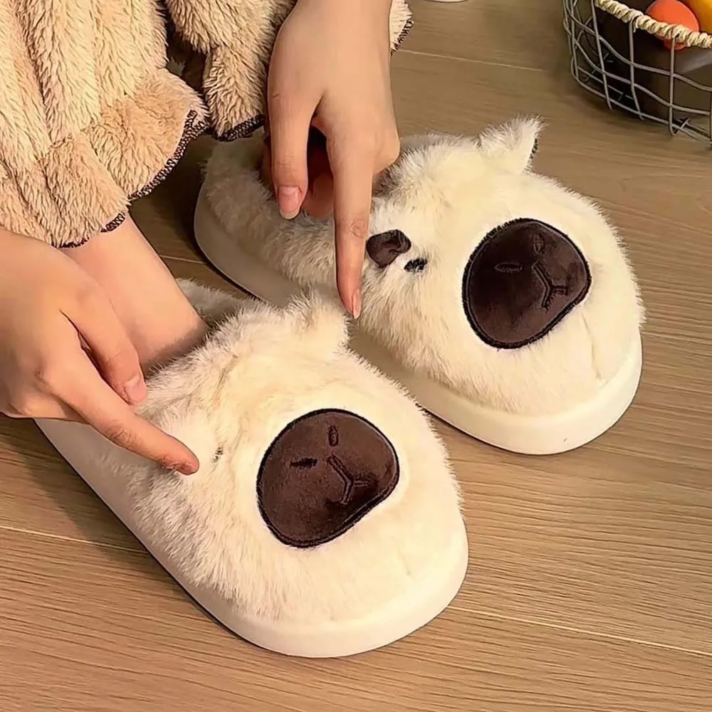 Comfortabele Zachte Capibara Harige Slippers Verdikte EVA Cartoon Katoenen Slippers Effen Kleur Pluche Warmer Thuis Katoenen Schoenen Mannen