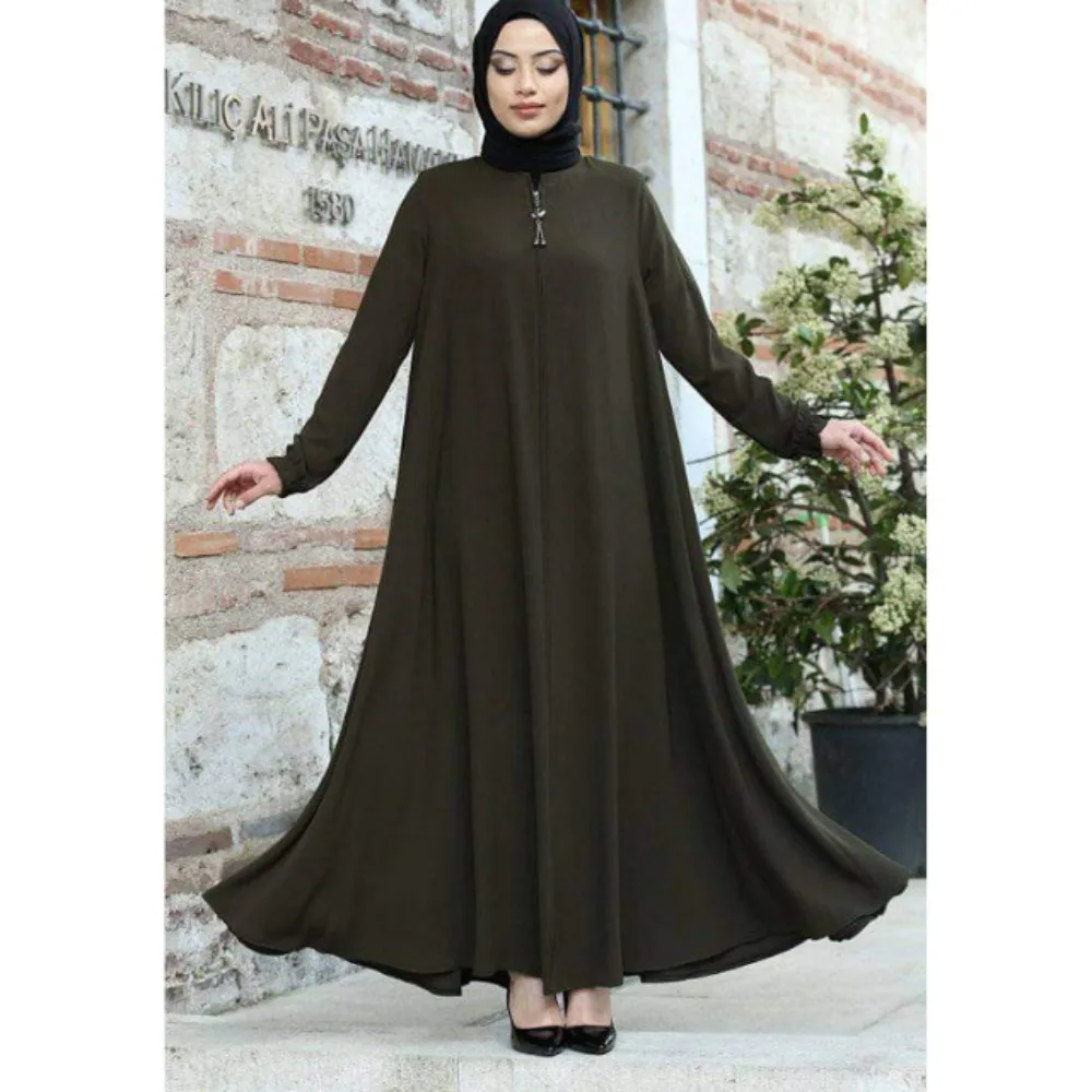 Gaun Kardigan Muslim Wanita Warna Solid Melayu Turki Dubai Ritsleting Jubah Abayas untuk Wanita Dubai Buka Abaya Pakaian Islami