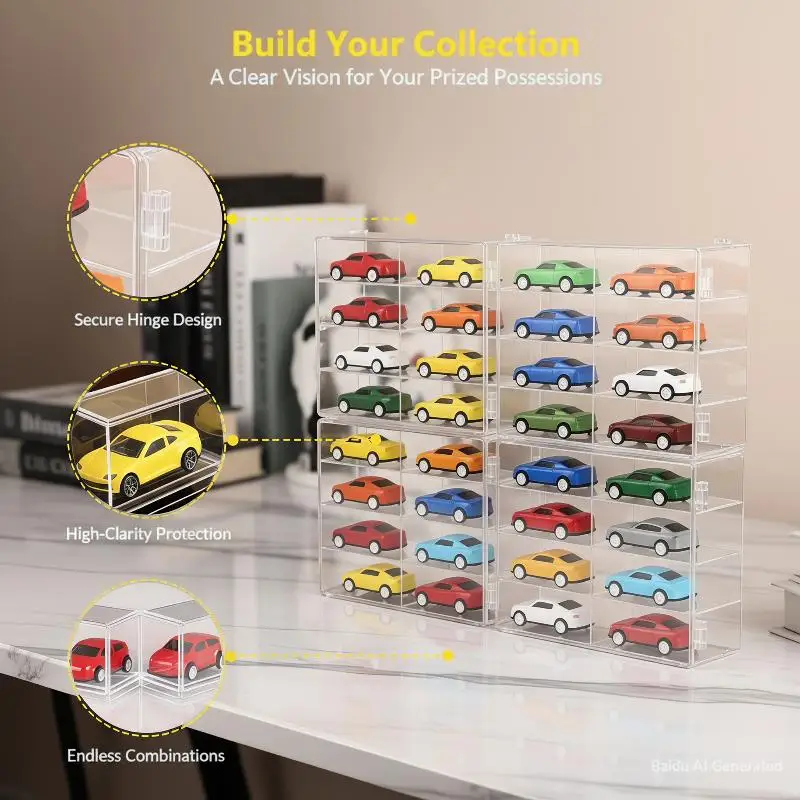 High Quality Plastic Display Cabinet With 1/8 Slots Transparent Art Storage Box For Toy Figurine Car Model Mini Cartoon Doll