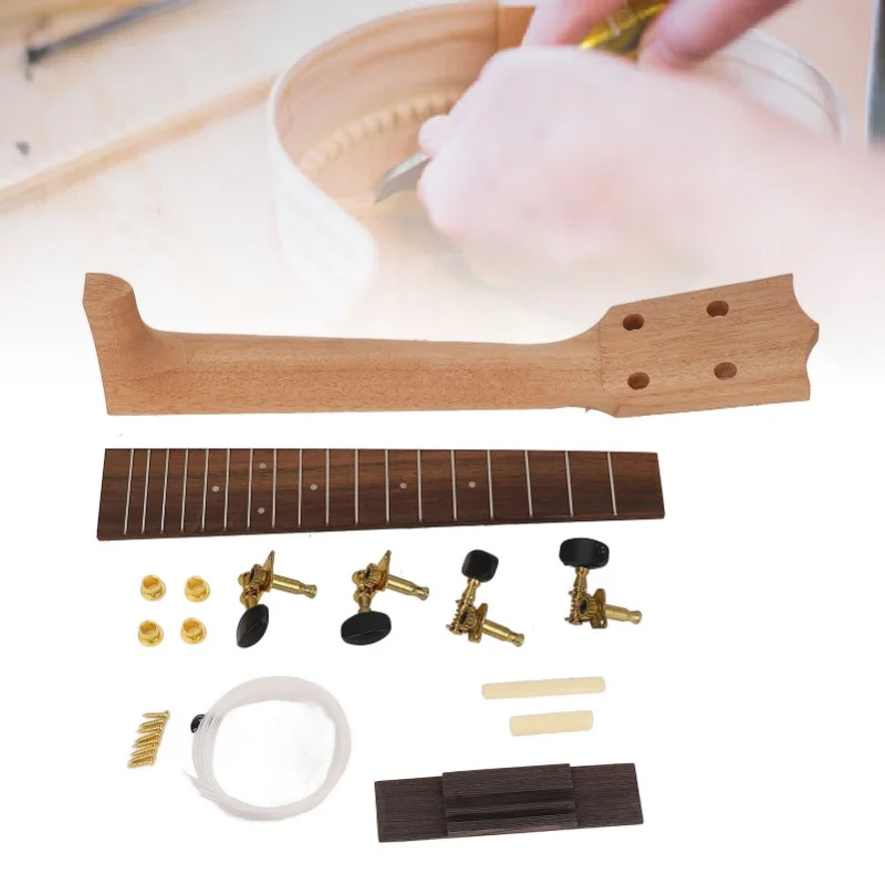 Ukulele Neck Fretboard Replacement Kit Neck String Knobs Bridge Rosewood Fingerboard Set For 23 Inch Ukulele