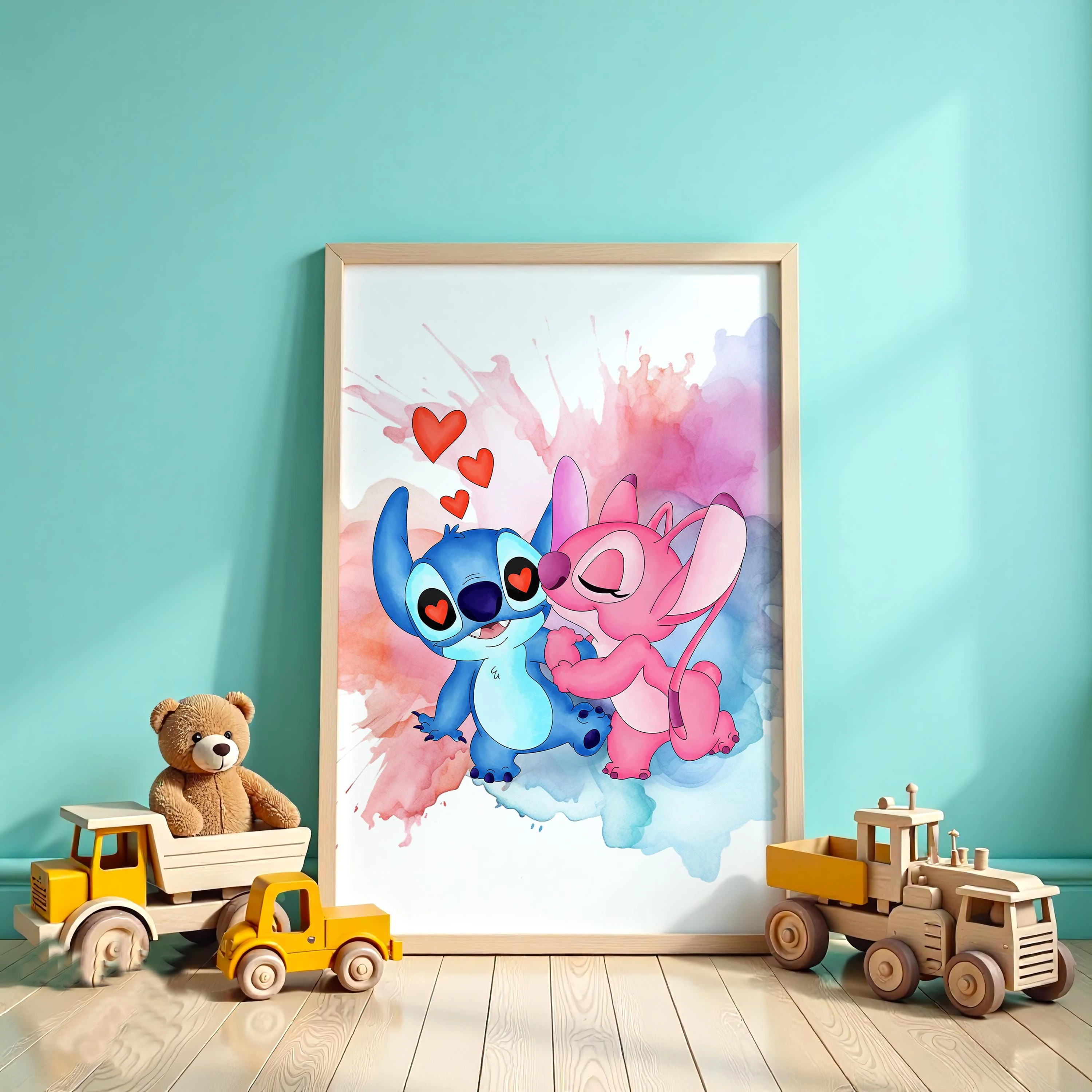 MINISO ديزني الفن قماش المشارك غرزة و الملاك جدار الفن المائية الحضانة يطبع غرفة الاطفال ديكور استحمام الطفل هدية ديكور المنزل