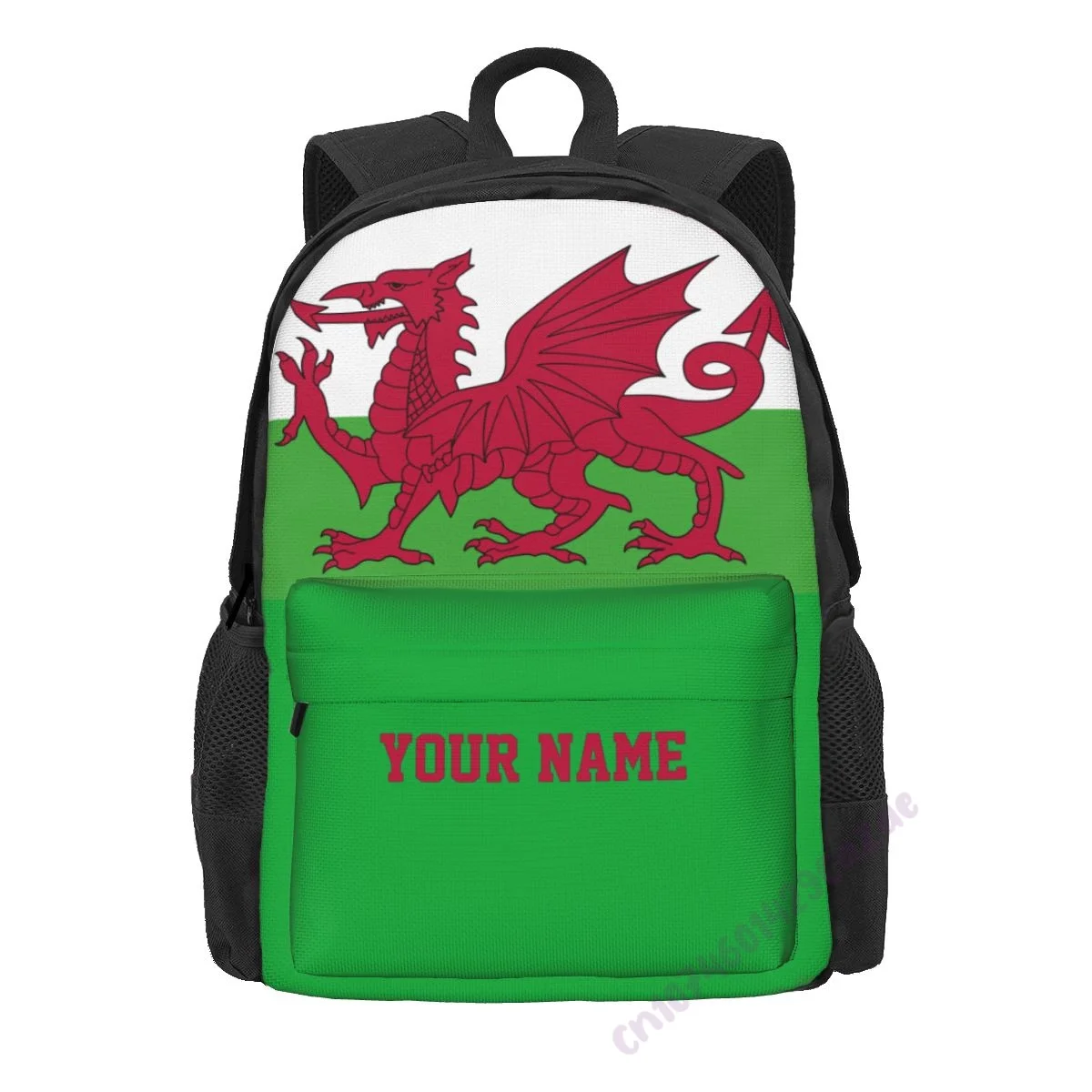 Custom Name Wales Flag Polyester Backpack For Men Women Travel Bag Casual Students Hiking Travel Camping