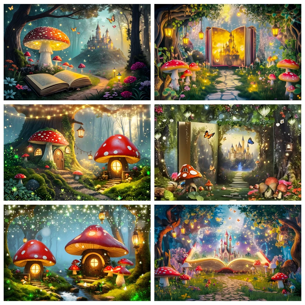 Dreamy Forest Birthday Party Photography Background Forest Cabin Mushroom Fairy Castle Princess Portrait Background Photo Props