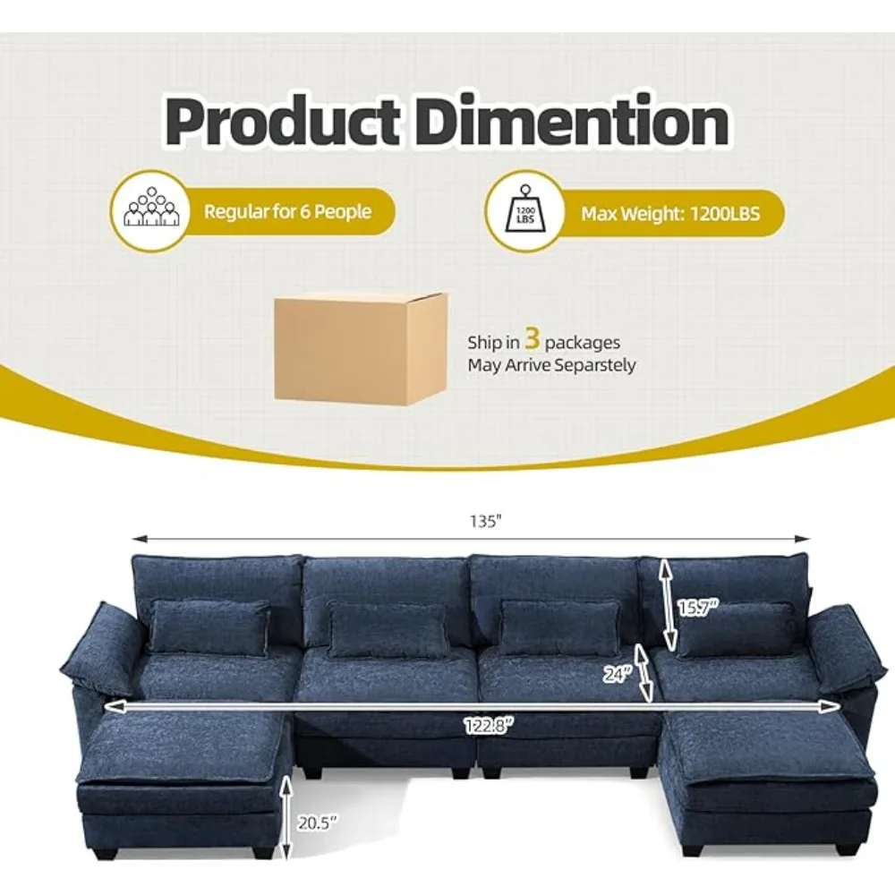 Modular Sectional Sofa for Living Room, Cloud Couch Sectional with USB, Movable Ottoman, 3-Layer, Modern Chenille Fabric image 2