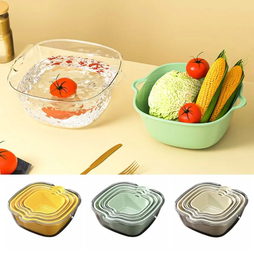 8pcs/set Double Layer Vegetable Washing Drain Basket BPA Free Colorful Kitchen Strainer Bowl Household Reusable
