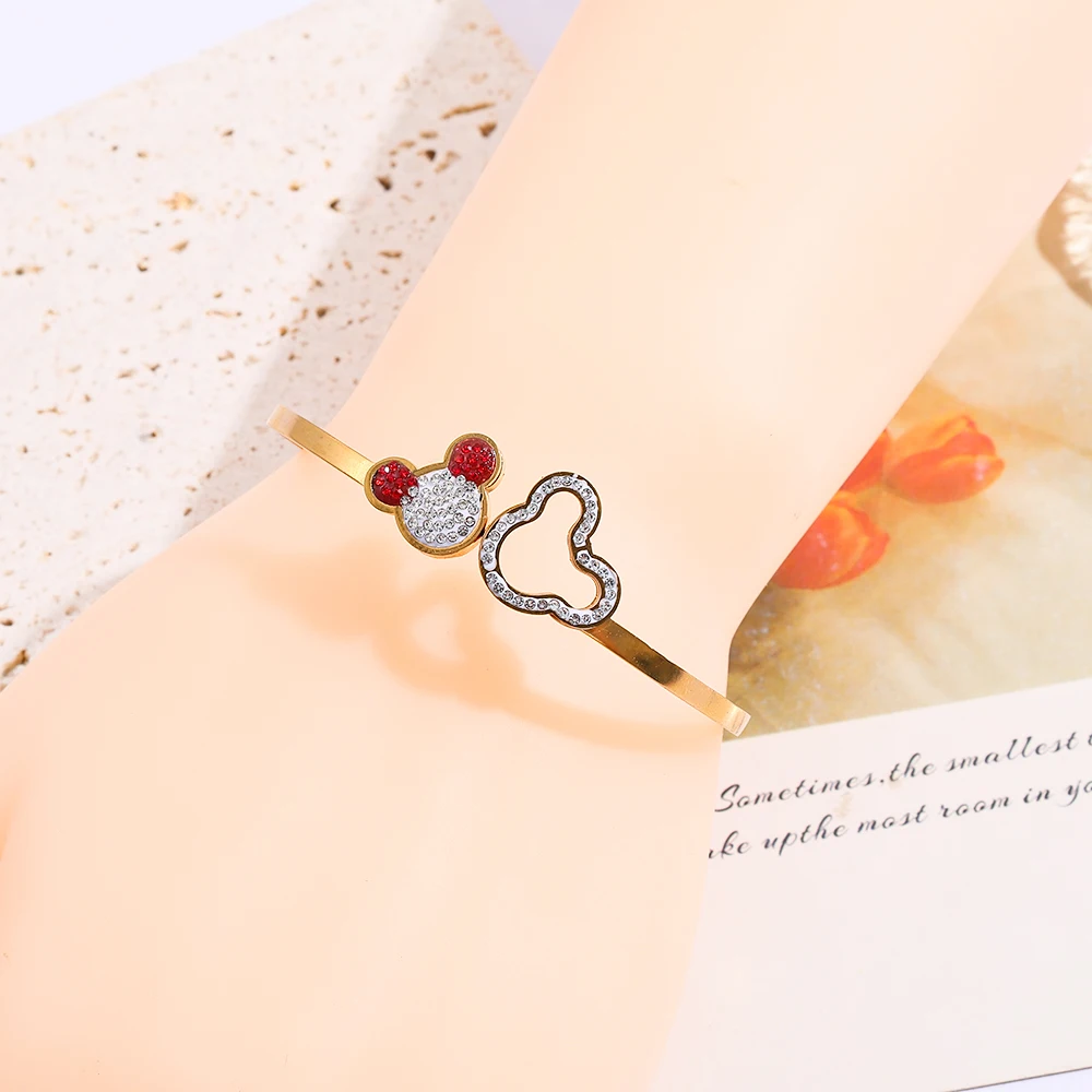 رائعة السيدات الكرتون ميكي جوفاء خارج حجر الراين سوار مفتوح عصري ساحر هدية عيد ميلاد للأصدقاء #3