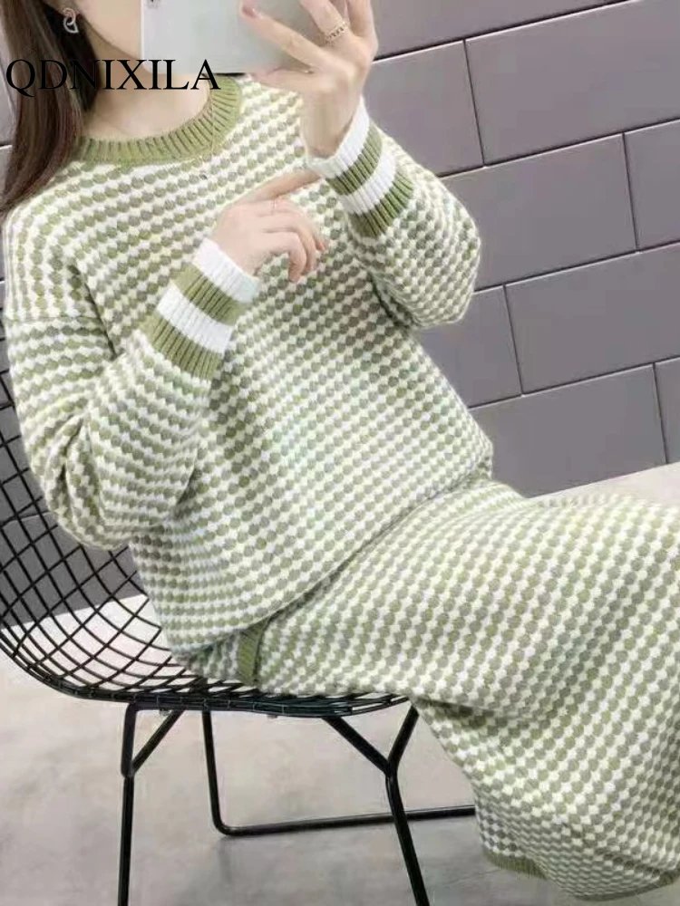 Imagem -05 - Conjunto de Saia e Suéter de Malha para Mulheres Moda Casual Doce Coreano Novo Outono Inverno 2023