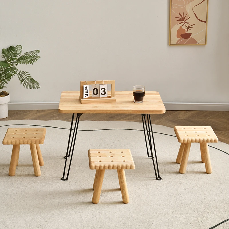 

Minimalist Solid Rubber Wood Table Multi-Functional Breakfast Laptop Serving for Sofa Bed Living Room Natural Solid Wood Table