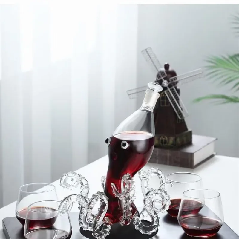 Creative Octopus Shaped Glass Decanter Transparent Wine Dispenser With Lid Household Craft Carafe For Red White Wine Serving