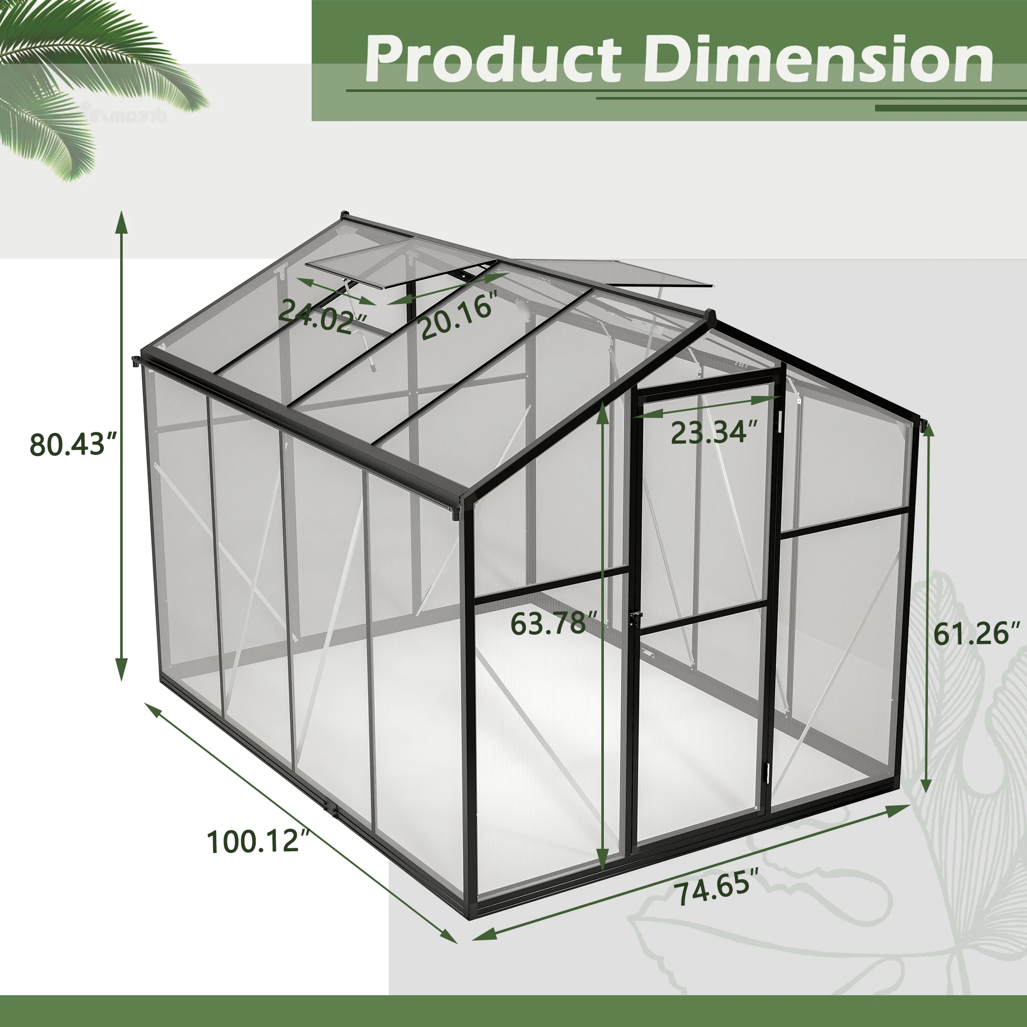 LZBEITEM 6x8 ft Polycarbonate Greenhouse for Outdoor Upgraded Heavy Duty Aluminum Frame Walk-in Green House Garden