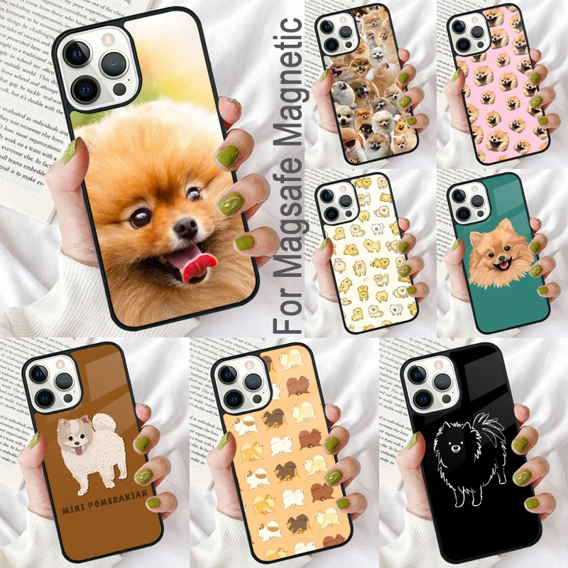 Pomeranian Dogs Dog Colorful Magnetic Soft Phone Case for iPhone 16 Promax 15 Pro 13 14 Plus 11 12 Mini MagSafe Coque