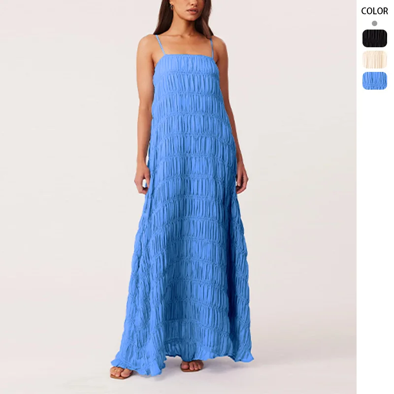 

Women's Summer Backless Pleated Long Skirt Breathable Lace-Up Lotus Leaf Dress New 2026 Item