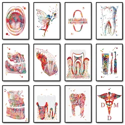 Teeth Implant Watercolor Canvas Painting Tooth Fairy Dental Art Poster Dentist Anatomy Print Wall Pictures Hospital Clinic Decor