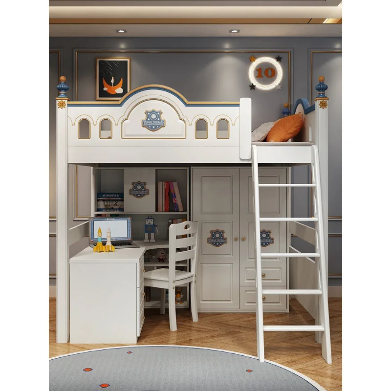 DDX1026#Combined on bed under the tableCombination desk wardrobe space-saving bunk bed children's boy view 4