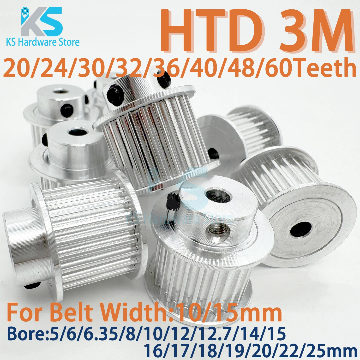 HTD 3M Timing Pulley 20Teeth 30Teeth 40Teeth for Belt Width 10/15mm HTD3M Belt Pulley 20T 30T 40T Bore 5/6/6.35/8/10/12/14/17mm