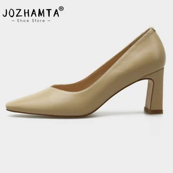 JOZHAMTA Size 33-40 Women Thick Heeled Pumps Genuine Leather Buckles Square Toe Office Pumps Female Wedding Party Shoes Woman