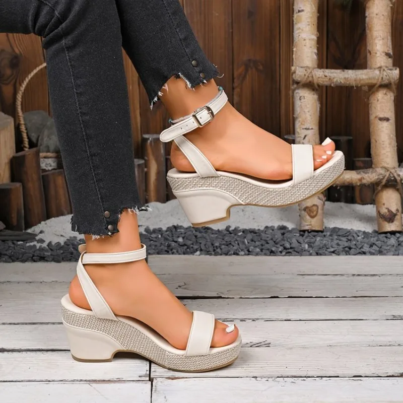 

New Summer Fashion Sandals Wedge-heeled Waterproof Platform Thick-soled Roman Platform-soled Sandals Large Size Women's Shoes