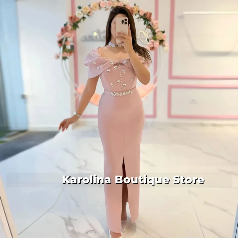 

Evening Dress Crystal Customized Off The Shoulder Front Slit Ankle Length Party Dresses for Dancing Prom Gown