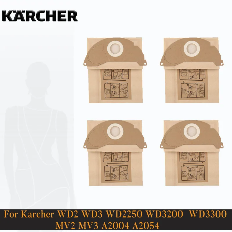 Мешки для пыли для Karcher WD2 WD3 WD2250 WD3.200 MV2 MV3 A2004 A2054, детали для пылесосов, мешок для мусора, аксессуары, замена