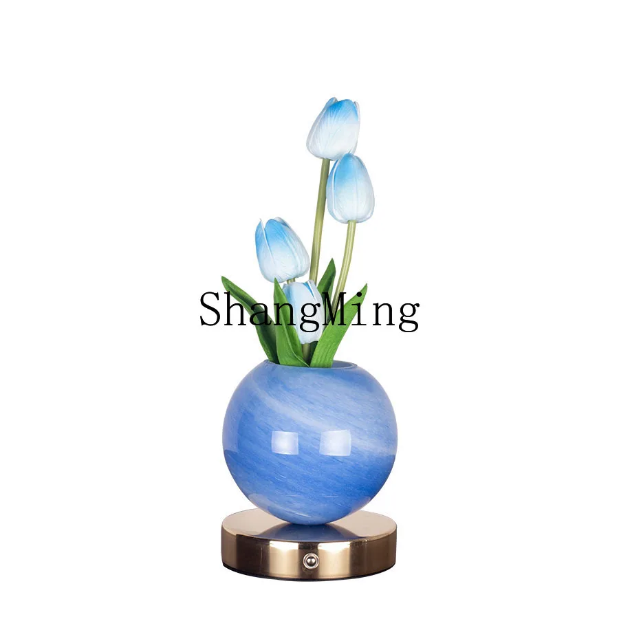 

PYH new tulip glow simulated bouquet ornament decorates the bedside atmosphere of the bedroom dreamy planet light