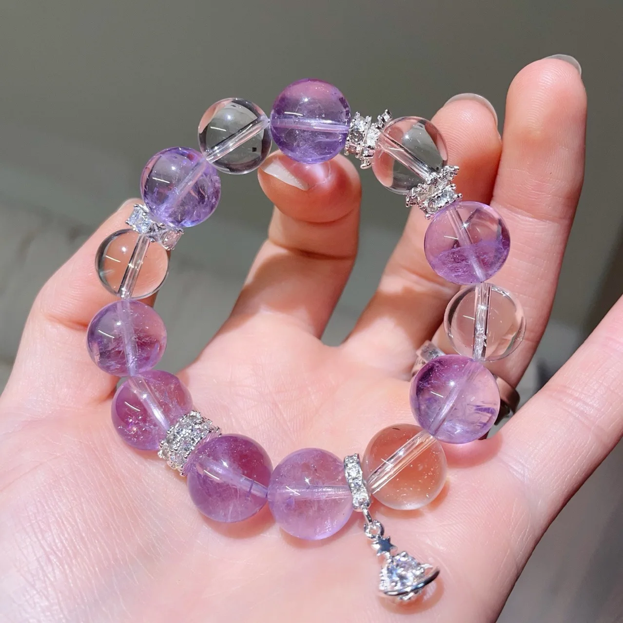 

Natural Amethyst, White Crystal Bracelet, Women's Light Luxury Fashion Bracelet, Niche Design