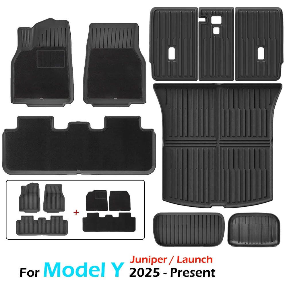 

Для Tesla Model Y Juniper Launch 2025 Коврики из ТПЭ с ковровым вкладышем для багажника Всепогодная нескользящая напольная коврик для спинки багажника