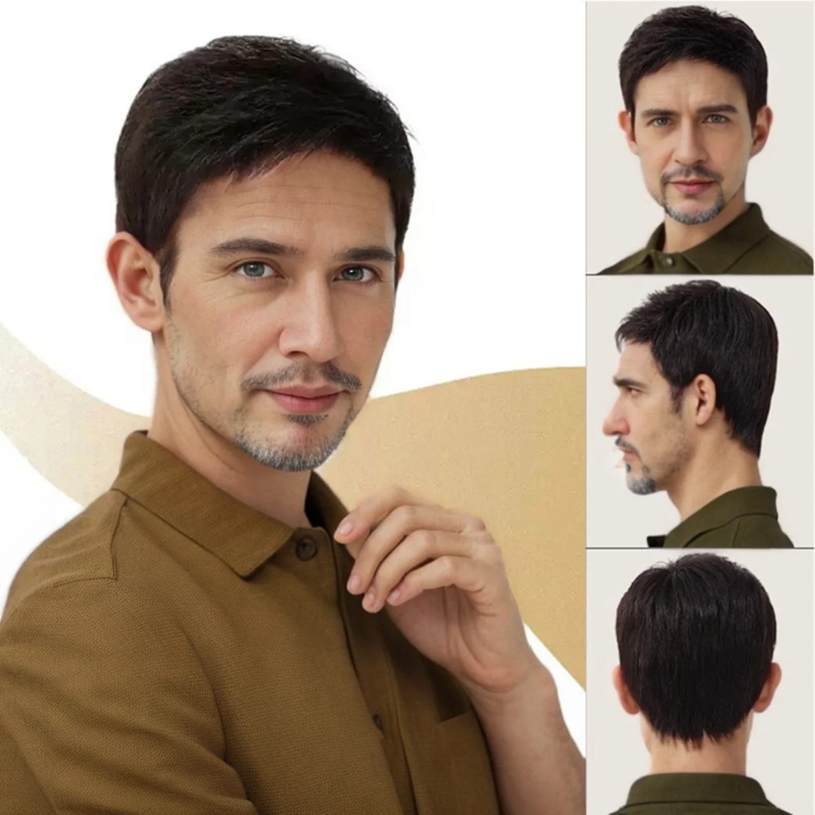 New Style Adjustable Elasticity 100% Human Hair Wigs Invisible Natural Hairline Wigs Headset Men Wigs System Unit