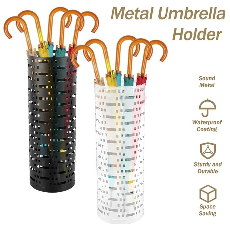 Umbrella Storage Rack Round Metal Umbrella Standing Holder Box Hollow Walking Sticks Storage Bucket