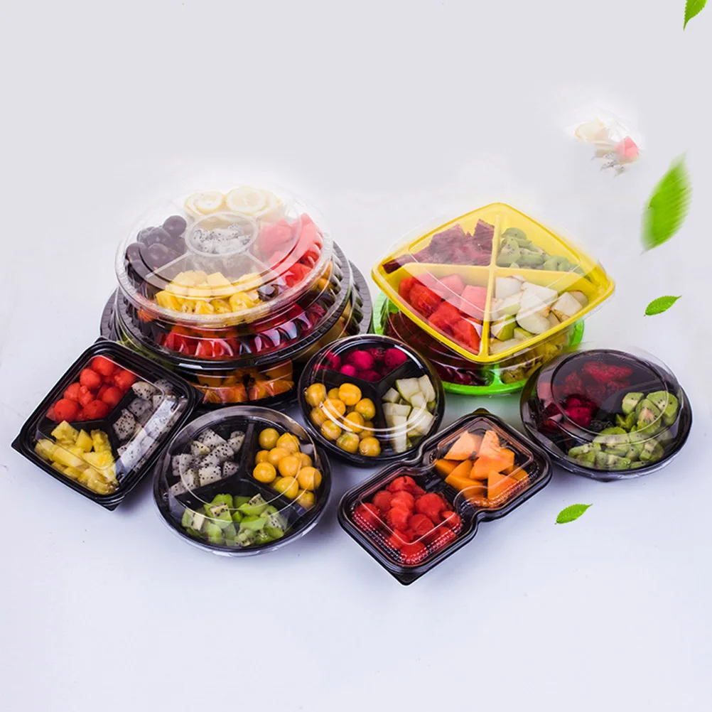 

10PCS Fruit Salad Platter 5 Compartments Separate Fruits Vegetables Meat Watertight LeakProof Lids Round