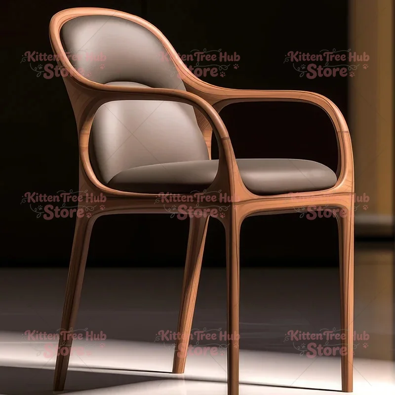 Suitable For   North American black walnut solid wood dining chair  style backrest leather leisure chair