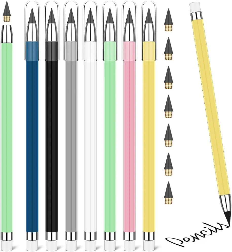 

Reusable Inkless Pencil with Replaceable Nibs and Erasers for Writing, Drawing, School, Office