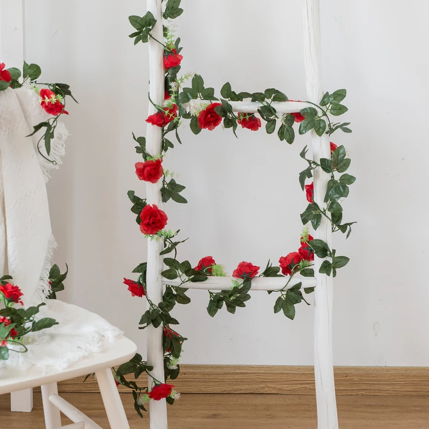 Künstliche Rosenranke Blumenwand Braut Hochzeitskranz Festival Seiden-Rattan-Blätter Girlande Bogen Heim Raumdekoration Bestseller Geschenk – Detail 1