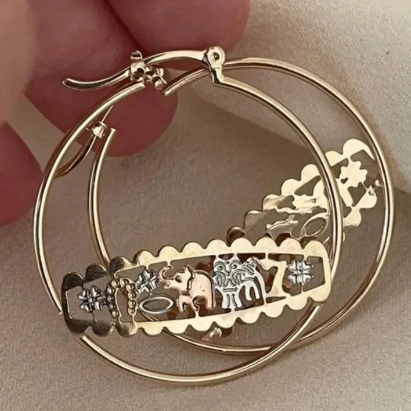 Vintage-Design Goldfarbene Damen-Ohrringe Klassische Modische Metall-Ohrringe mit Handgeschnitztem Elefantenmuster Damen-Schmuck