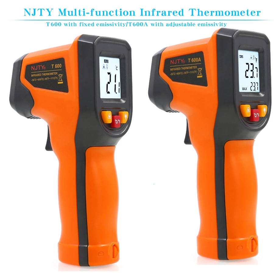 NJTY T600A Hoge precisie infraroodthermometer, waterthermometer, industriële bak- en keukenthermometer