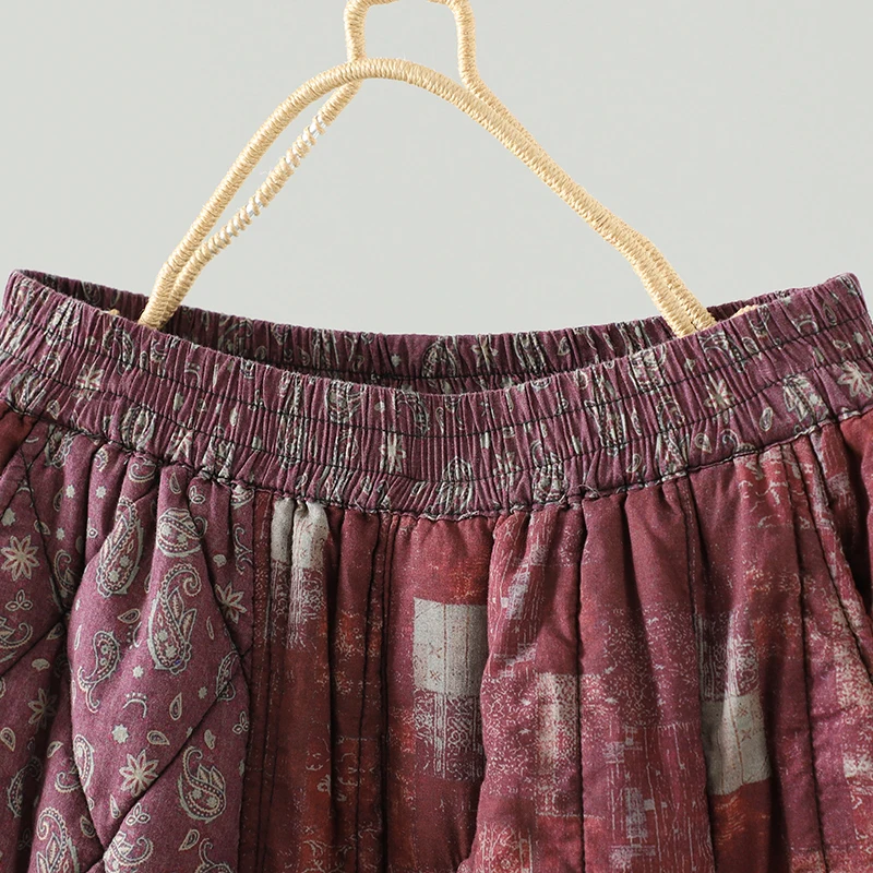 Winter Thiened Große Blume Drucken Ethnische Sle frauen Lose Breite Bein Hosen Baumwolle Hosen plus Größe Faion Mama Tragen