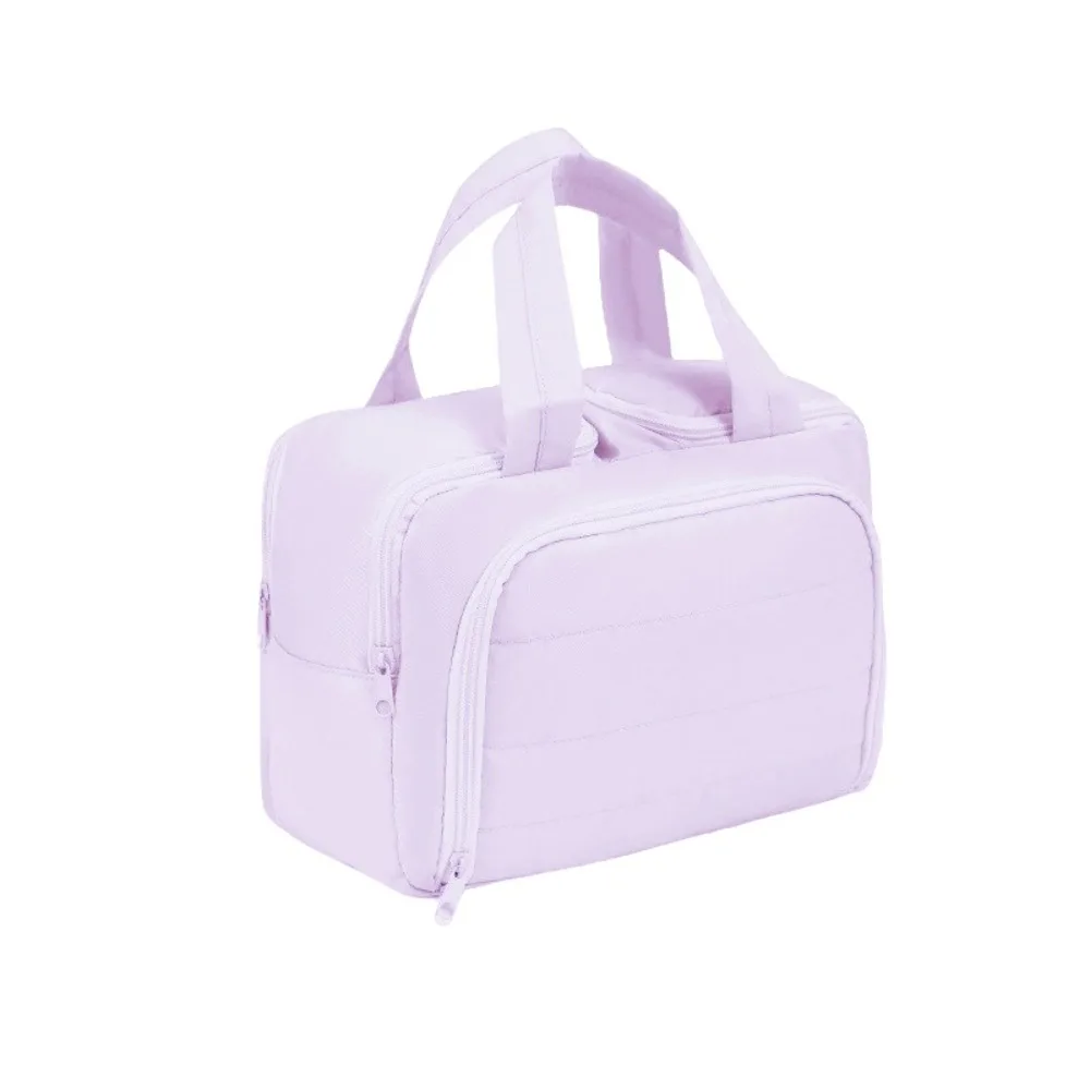Multipocket Design Cosmetic Handbag Comfortable Handle Double Side Open Makeup Organizer Checkered Pattern Large Capacity