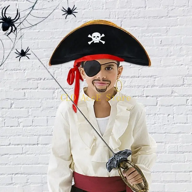

16FE Tricorn Hat Costume for Women Men Teenagers for Halloween Party Decorations Black Costume Cosplay Dress-up