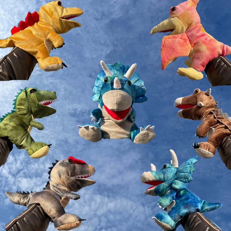 Marioneta de mano de felpa de dinosaurio realista, marioneta interactiva para juegos entre padres e hijos y accesorio de rendimiento para jardín de infantes