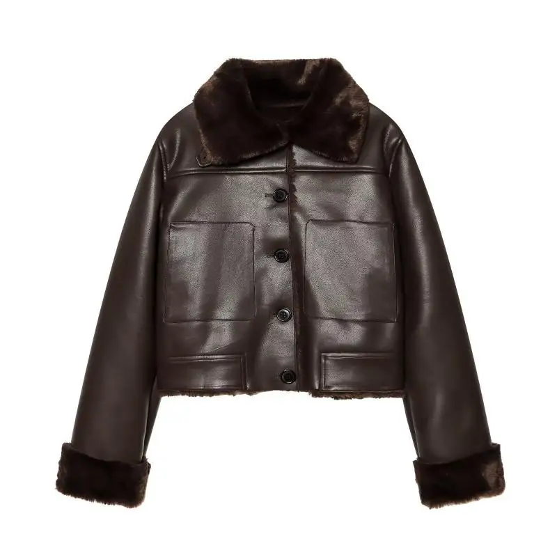 Maxdutti Southern French Minimalist Retro Autumn And Winter Suede Collar Casual Fashion Single Breasted Jacket Woman Clothes Top